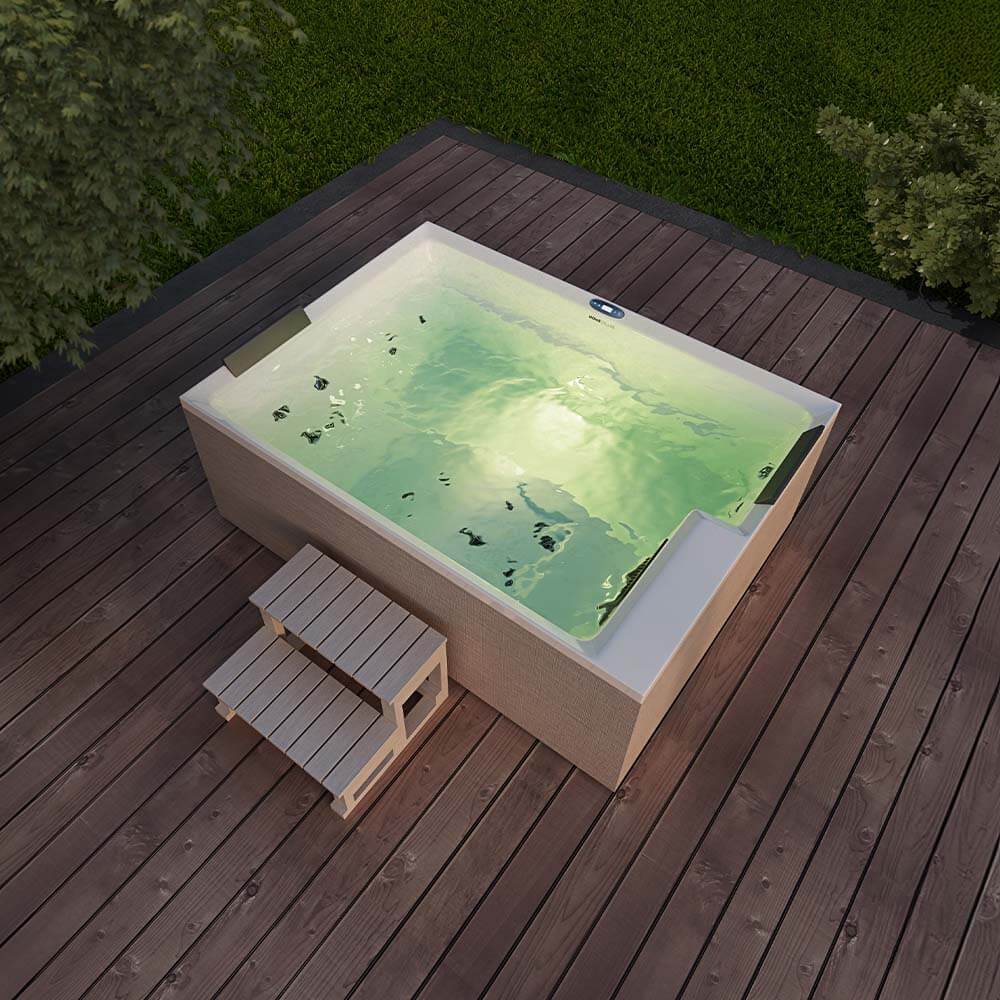 Home Deluxe Outdoor Whirlpool NIMBUS DELUXE mit Treppe und Thermoabdeckung - 190 x 140 cm für 2 Personen