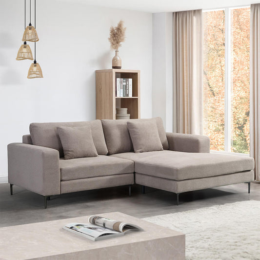 Home Deluxe Sofa BELLANO - 238 x 188 cm Cord Beige
