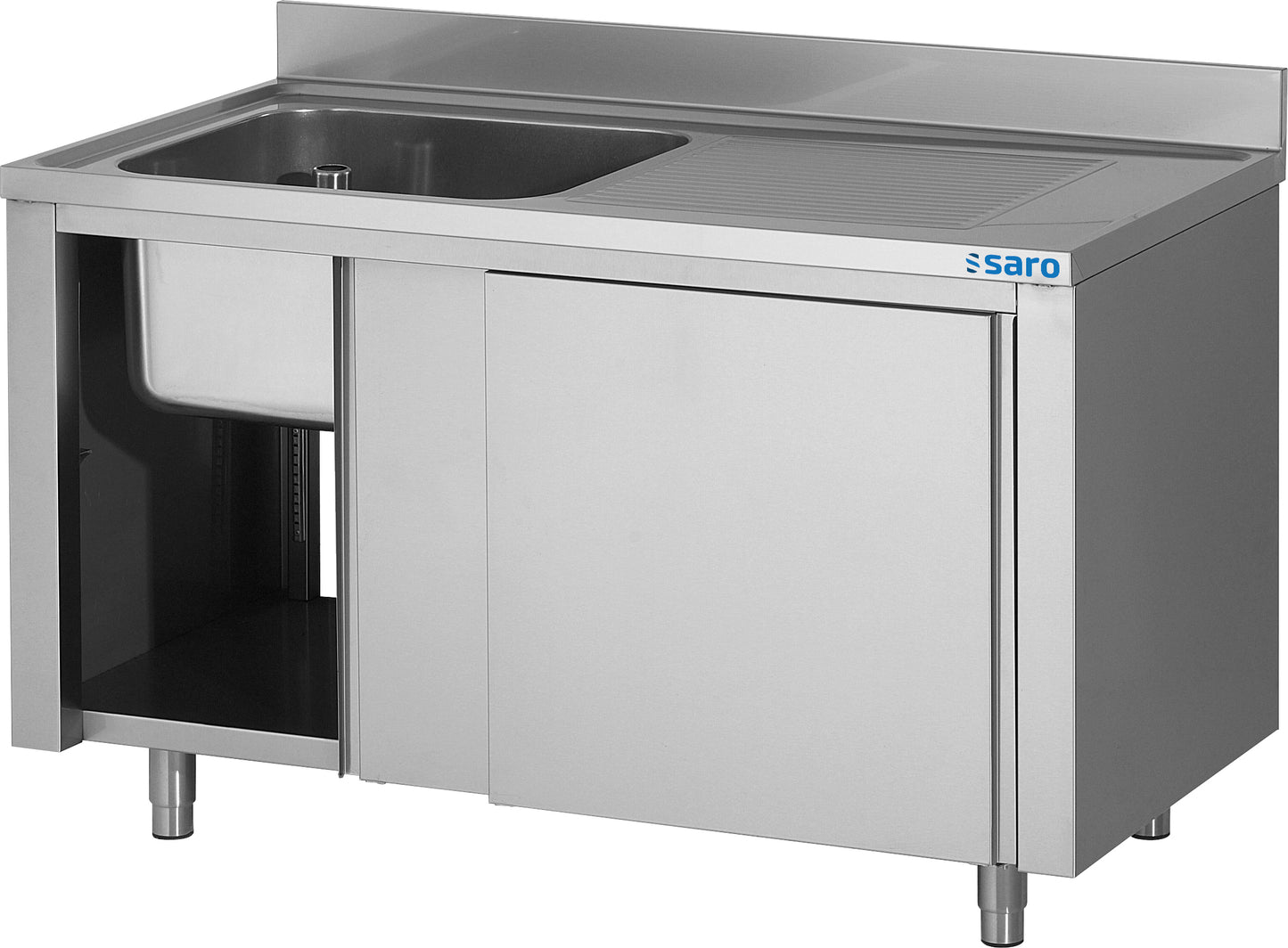 SARO Spülschrank, Schiebetüren, 1400mm, 1 Becken links
