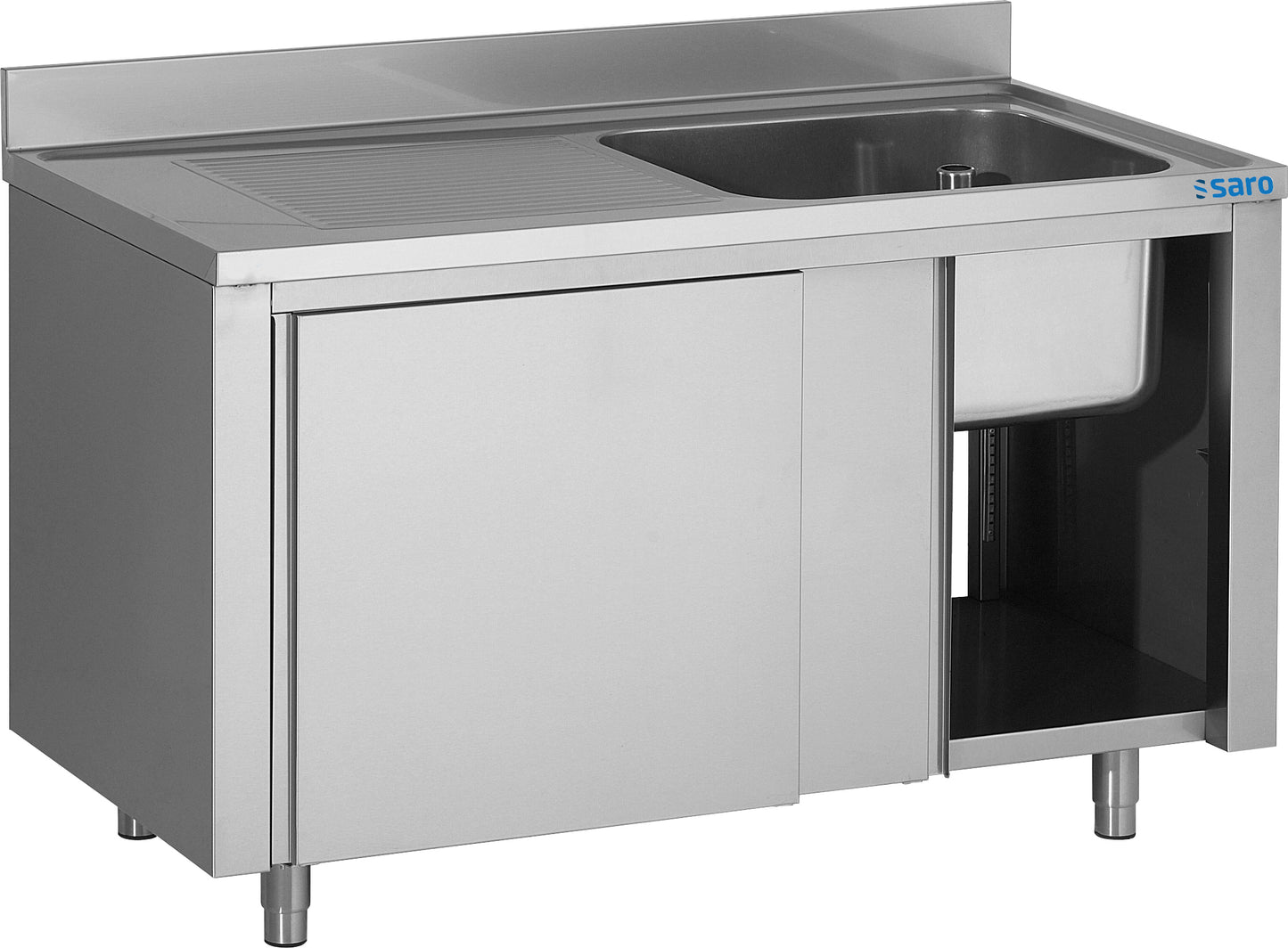 SARO Spülschrank, Schiebetüren, 1400mm, 1 Becken rechts