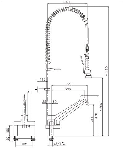 CombiSteel VORSPÜLDUSCHE ELLEBOGENBEDIENUNG MIT 2-LÖCHER