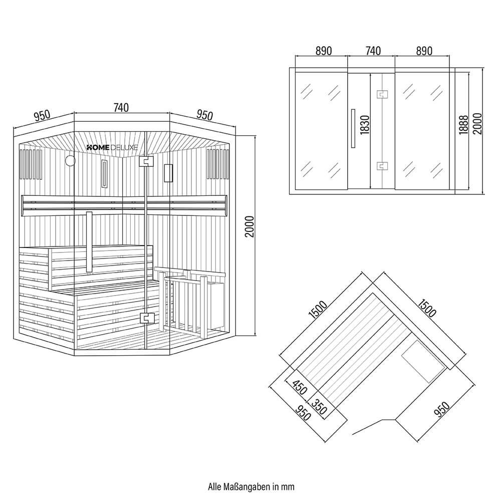 Home Deluxe Traditionelle Sauna SKYLINE XL - 150 x 150 cm für 3 Personen