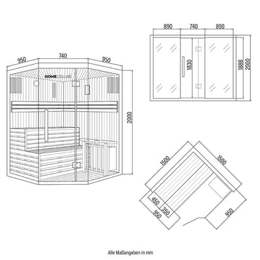 Home Deluxe Traditionelle Sauna SKYLINE XL - 150 x 150 cm für 3 Personen