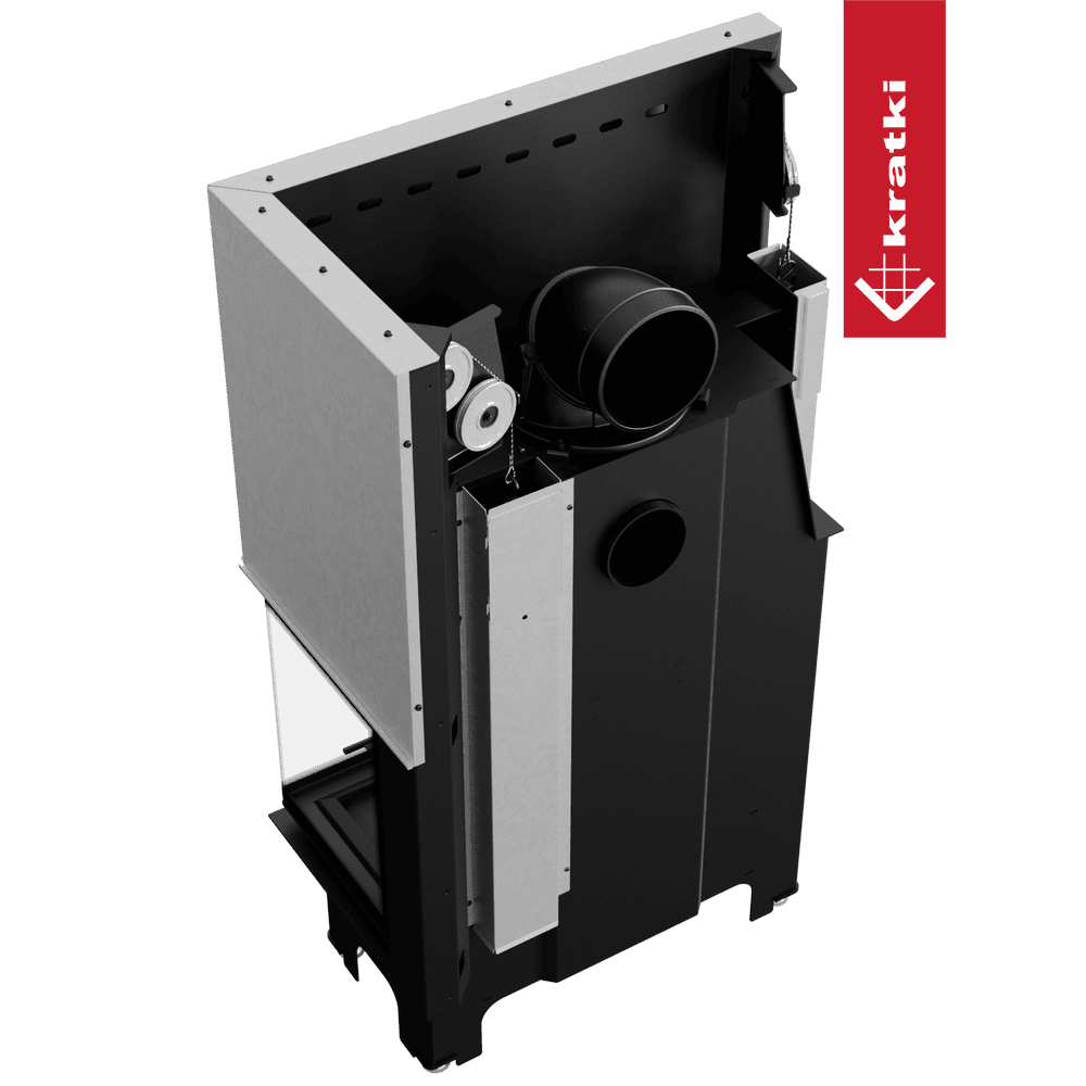 Kratki Kamineinsatz KRATKI VNP 810/410 14 kW Ø 200 mit Schiebetür schwarz Verkleidung