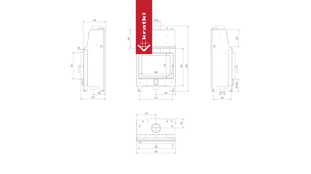 Kratki Wasserführender Kamineinsatz KRATKI MBA 17 kW Ø 200 Schwarze Thermotec-Auskleidung