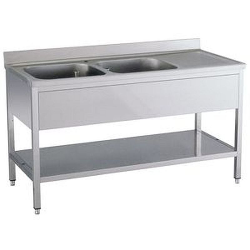 KBS Gastrotechnik Spültisch 2 Becken links mit Aufkantung B 140cm