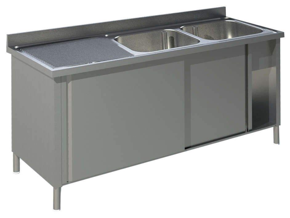 KBS Gastrotechnik Spülschrank mit Schiebetüren B 180cm - Becken rechts