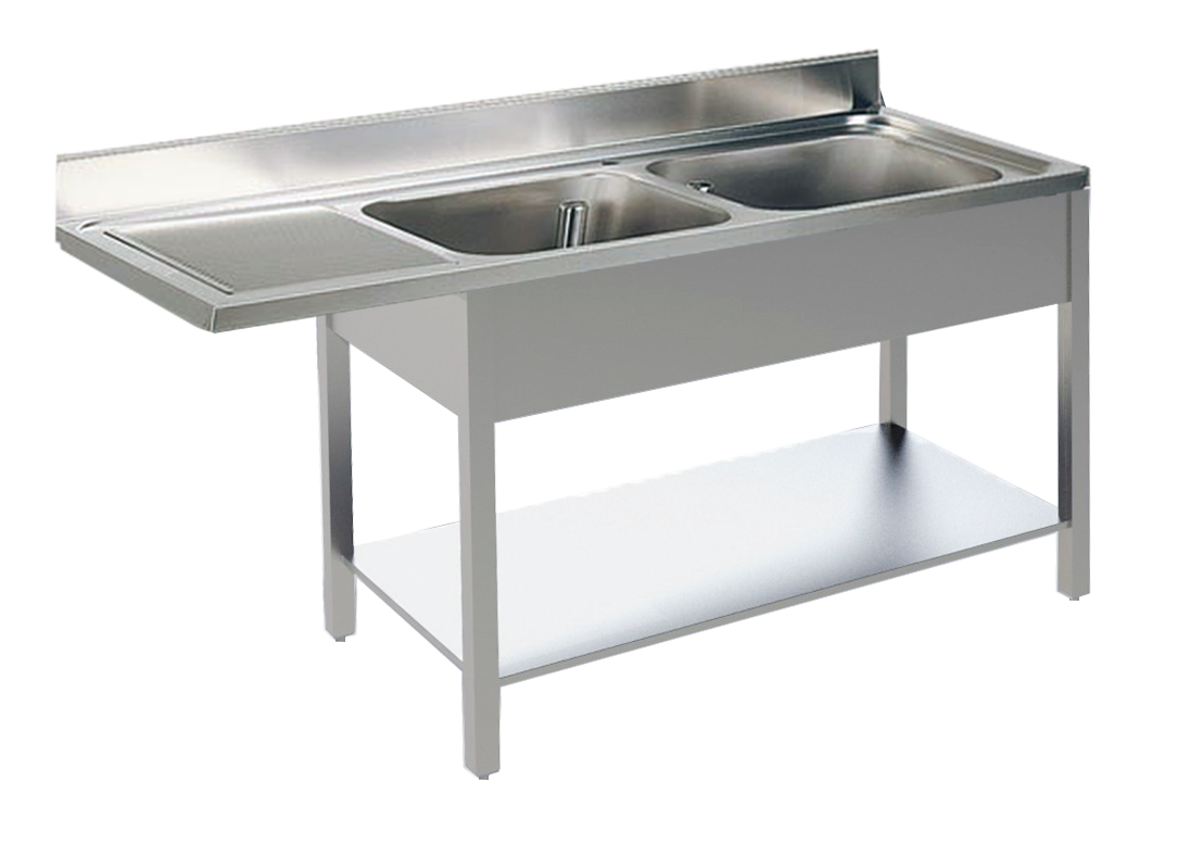 KBS Gastrotechnik Spülcenter B 160cm - 2 Becken rechts - mit glatter Ablagefläche