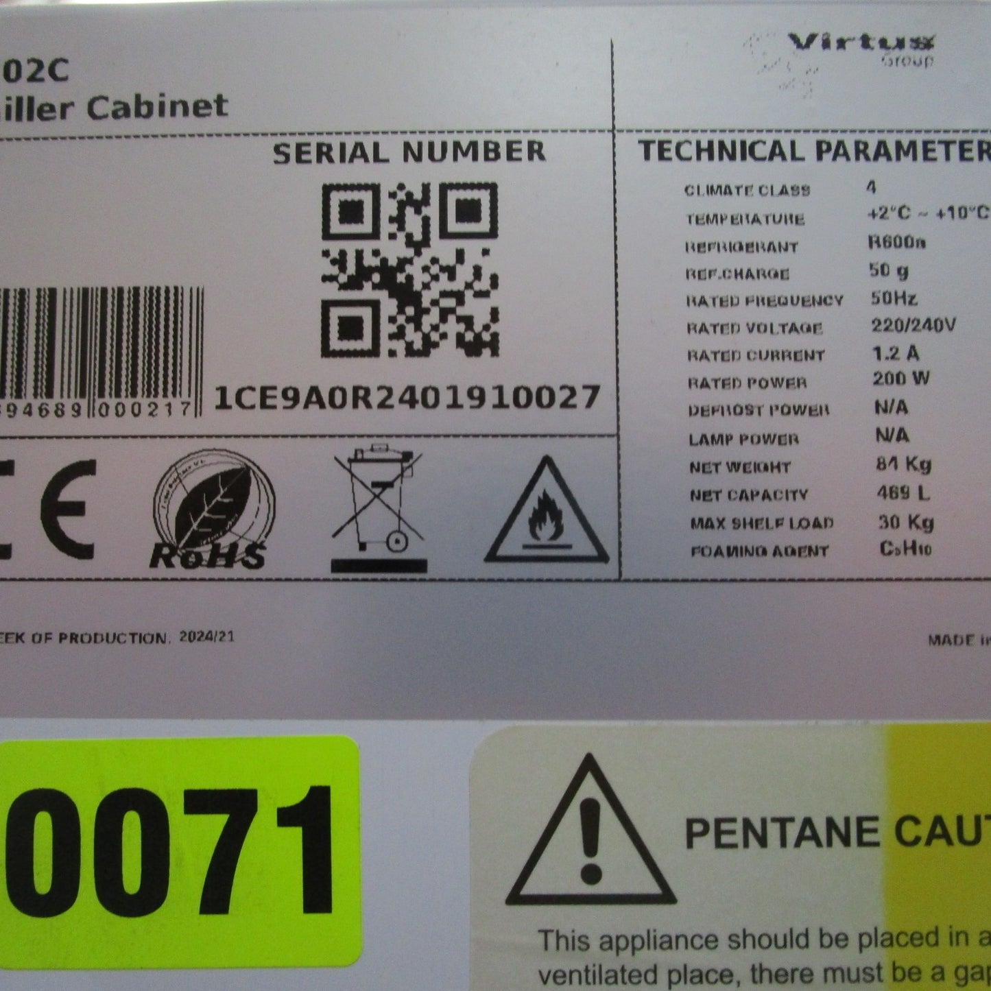 Virtus Kühlschrank 600 Liter in ABS, GN 2/1, +2°/+10°C - BESCHÄDIGT
