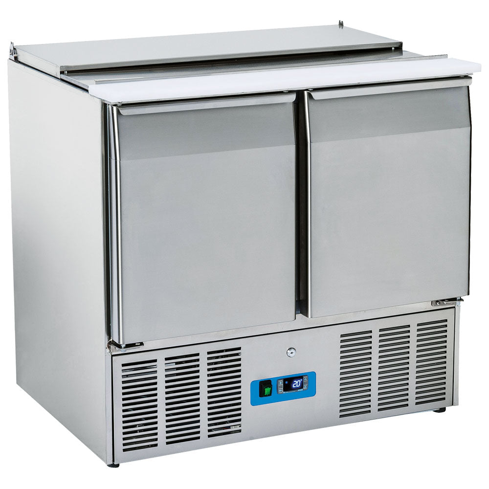 Virtus Saladette mit 2 Türen GN 1/1 und Deckel, 6x GN 1/3 + 2x GN 1/4 h=150 mm, +2°/+10°C