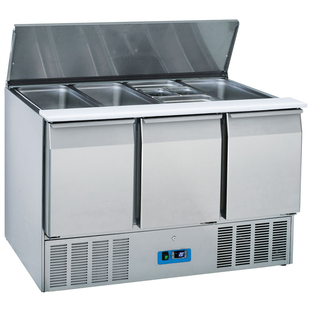 Virtus Saladette mit 3 Türen GN 1/1 und Deckel, 12x GN 1/3 h=150 mm, +2°/+10°C