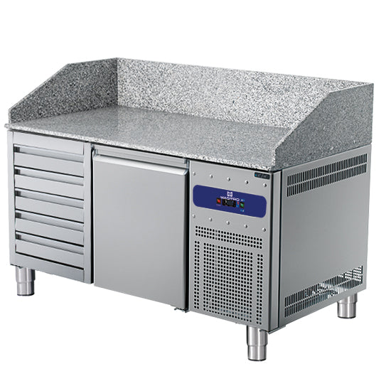 Virtus Pizzatisch 1600 mm mit 1 Tür 600x400 mm, 5 Schubladen EN