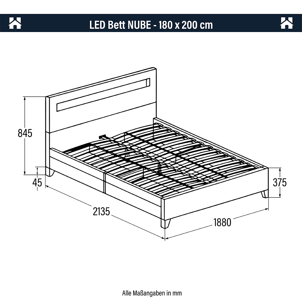 Home Deluxe LED Bett mit Schubladen und Matratze NUBE - 180 x 200 cm Schwarz