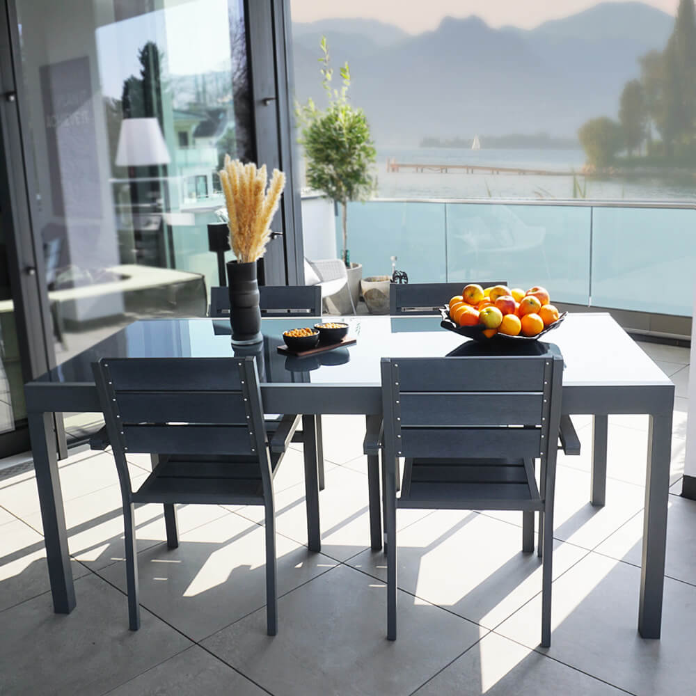 Home Deluxe Gartentisch ausziehbar aus Glas SOL - 180/240 x 90 cm