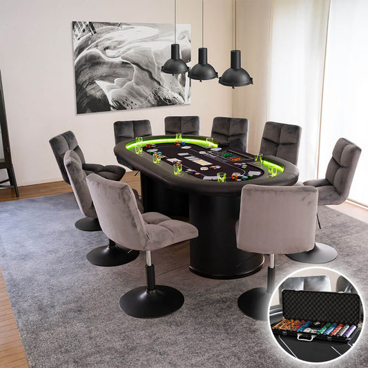 Home Deluxe Pokertisch inkl. Pokerkoffer und 10 Stühle LAS VEGAS - Für 9 Personen