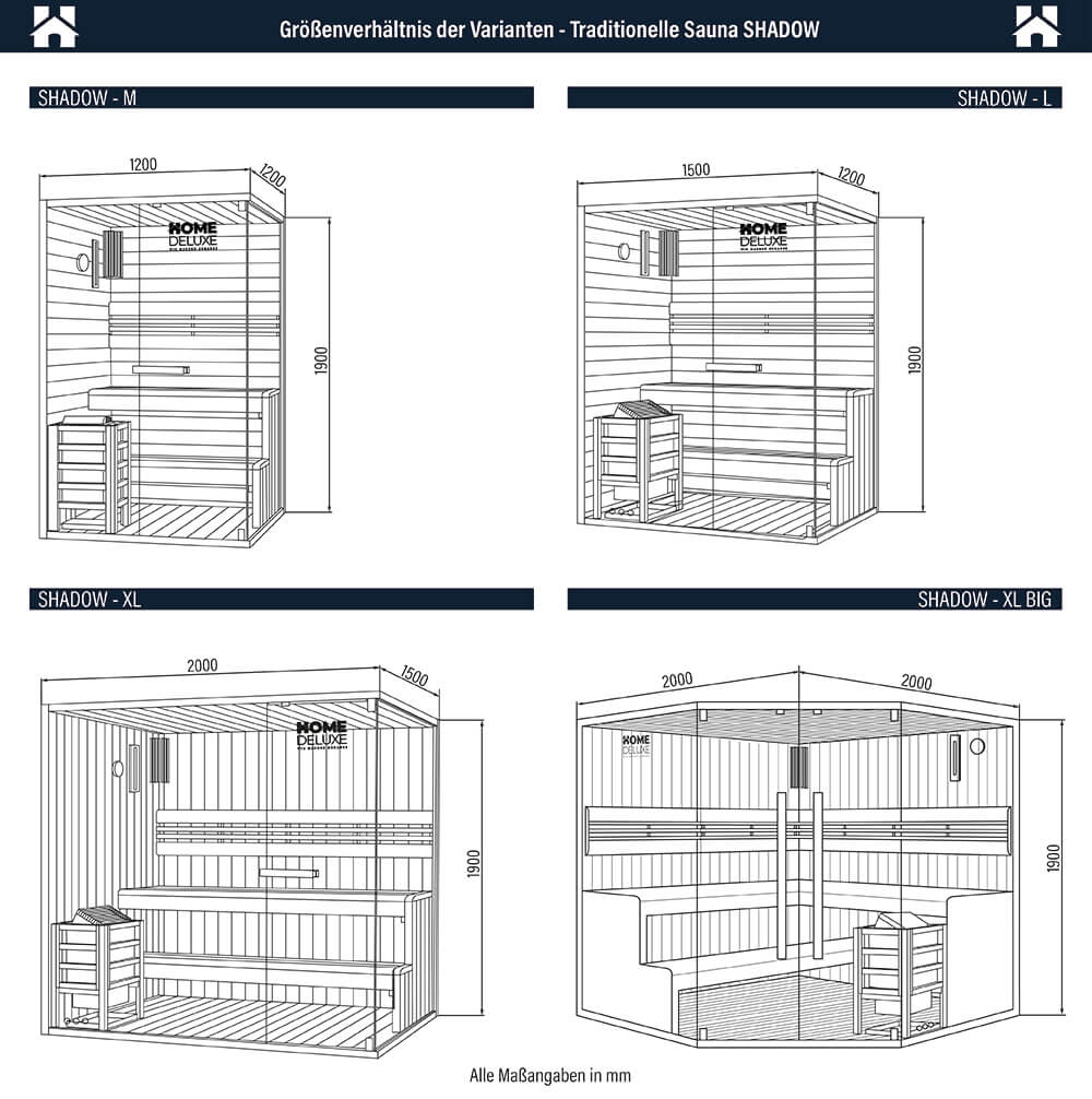 Home Deluxe Traditionelle Sauna SHADOW XL BIG - 200 x 200 cm für 6 Personen