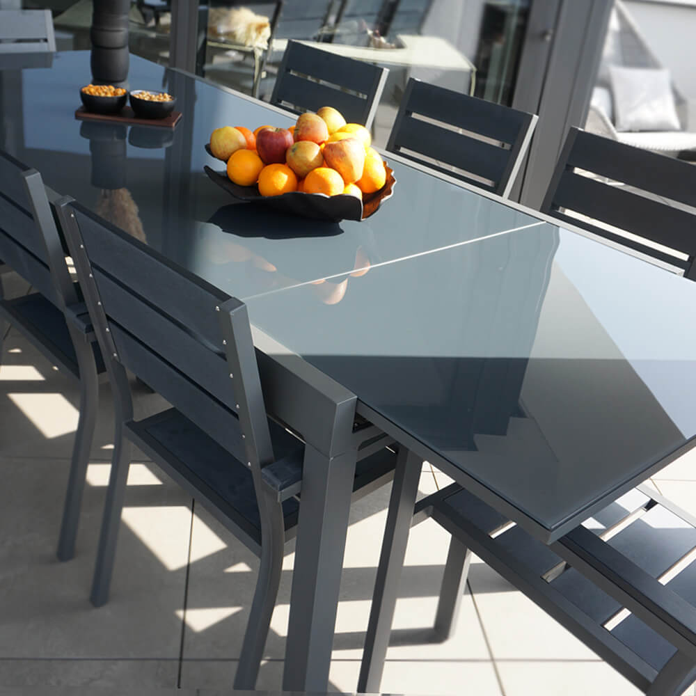 Home Deluxe Gartentisch ausziehbar aus Glas SOL - 180/240 x 90 cm