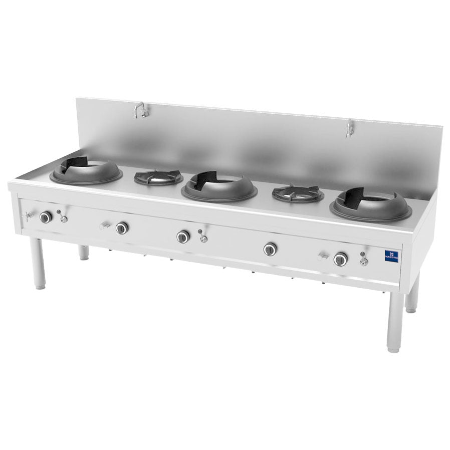 Virtus Gas-Wokkochfeld mit 3 Brenner 27,5 kW + 2 Suppenbrenner 9,2 kW, 2 Wasserhähne