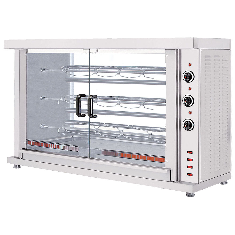 Virtus Elektro-Hähnchengrill mit Beleuchtung, 3 Spieße für 12-15 Hähnchen