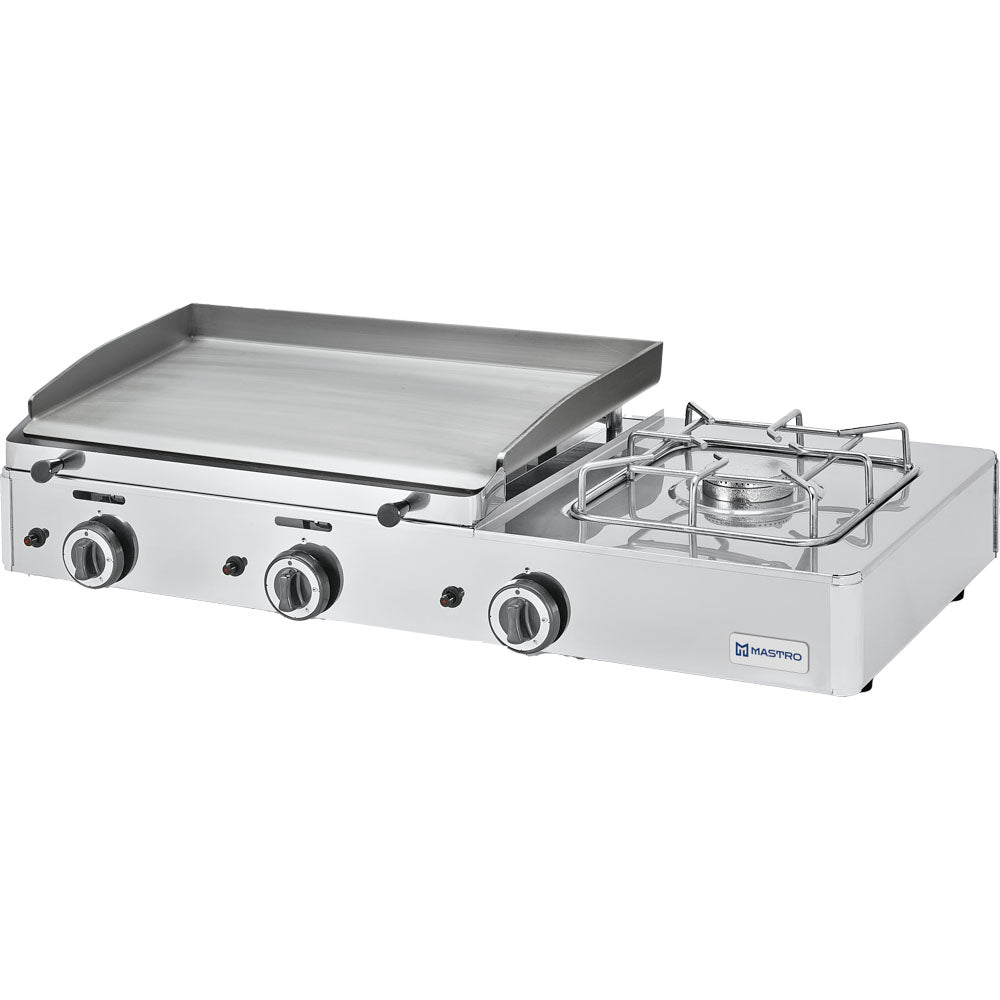 Virtus Gas-Kombigrillplatte mit 2 Grillzonen und 1 Gasbrenner, Tischmodell - LPG