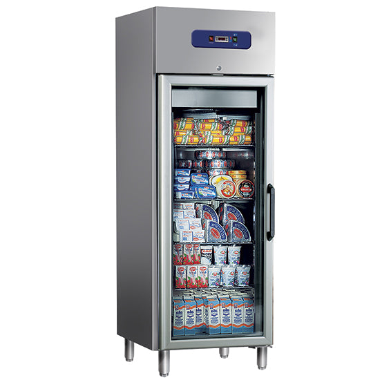Virtus Kühlschrank 400 Liter aus Edelstahl mit Glastür, 46x48,5 cm, -2°/+8°C