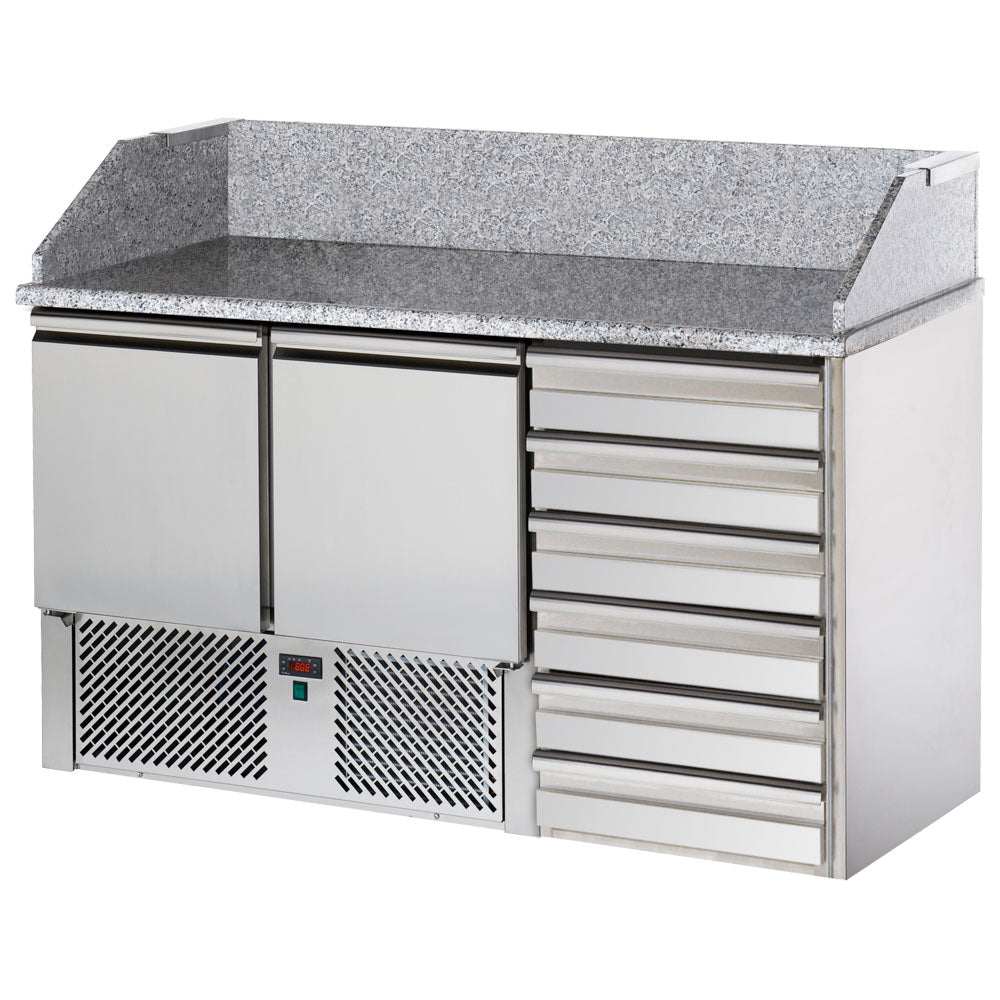 Virtus Pizzatisch mit 2 Türen GN 1/1 und 6 neutrale Schubladen 600x400 mm