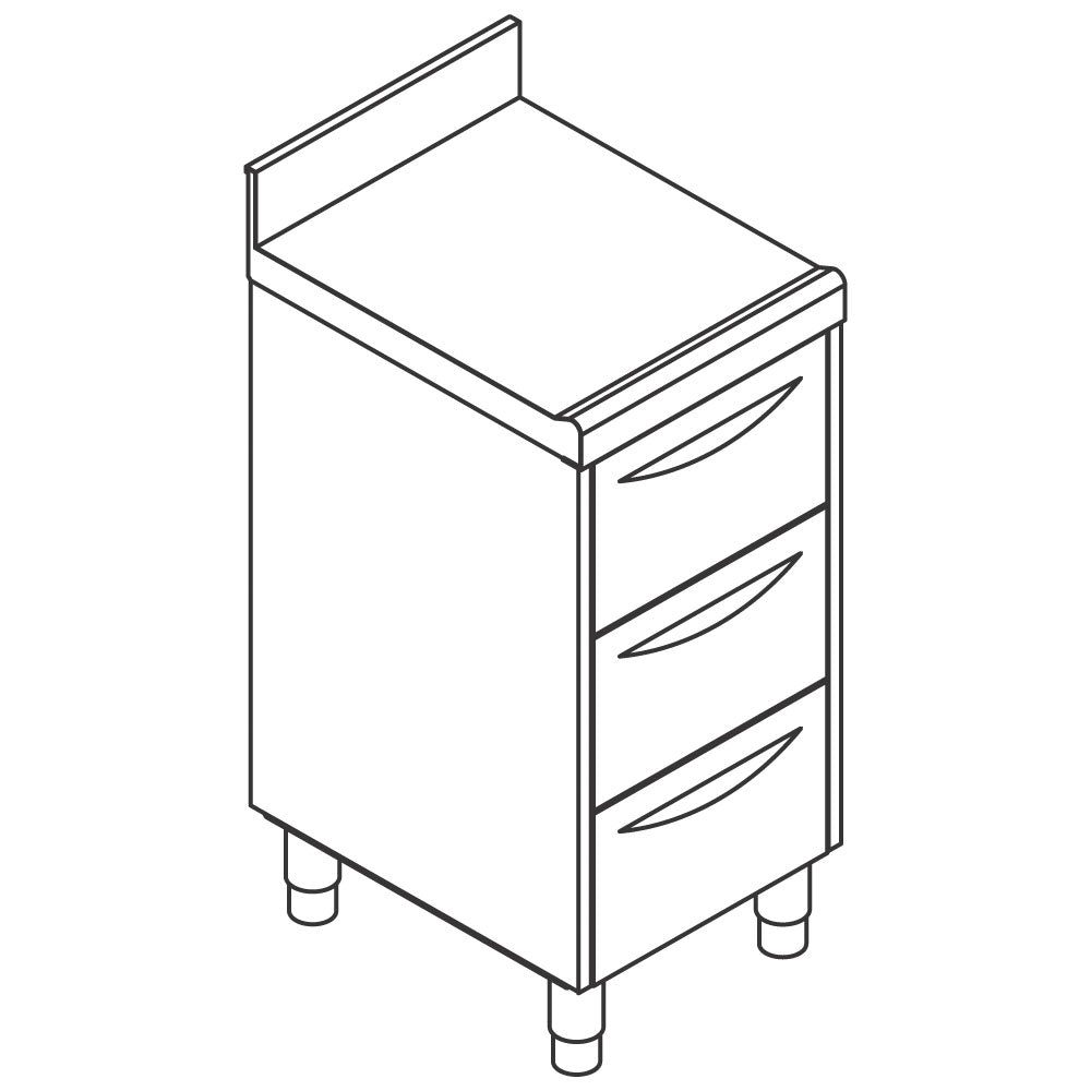 Virtus Schubladenblock mit 3 Schubladen GN 1/1 und Aufkantung, 500x700 mm