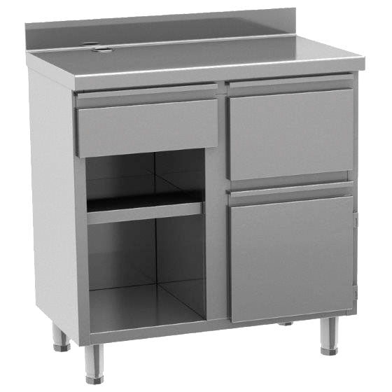 Virtus Kaffeemaschinentheke 1000x600 mm mit Schublade, Kaffeesatzschublade, geschlossenem Schrank