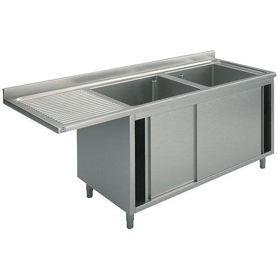 Virtus Spülschrank mit Schiebetüren für Einbau-Geschirrspüler, 2 Becken rechts, 2000x700 mm