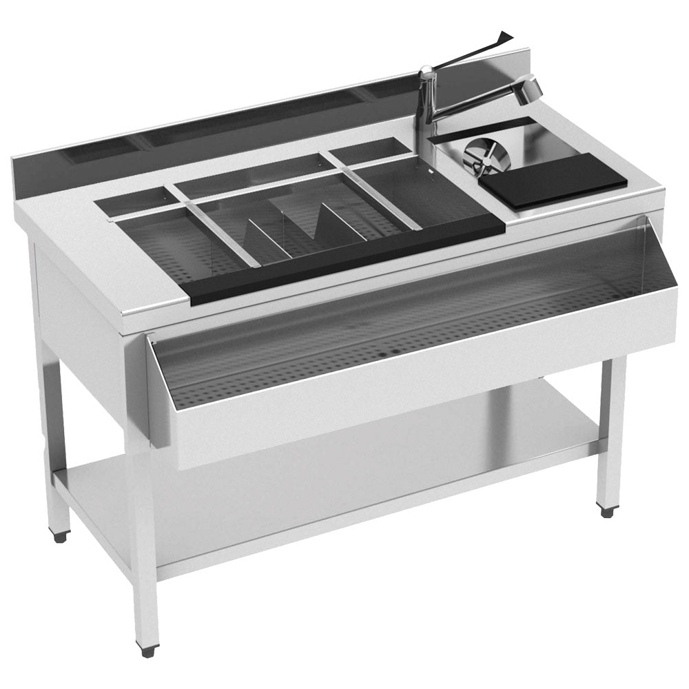 Virtus Cocktail Bar Station neutral mit Eiswanne, Flaschenhalter, Spülbecken, 1200x610 mm