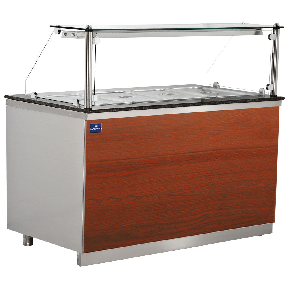Virtus Bainmarie Theke auf offenem Unterbau 4x GN 1/1 mit gerader Frontverglasung, +30°/+90°C