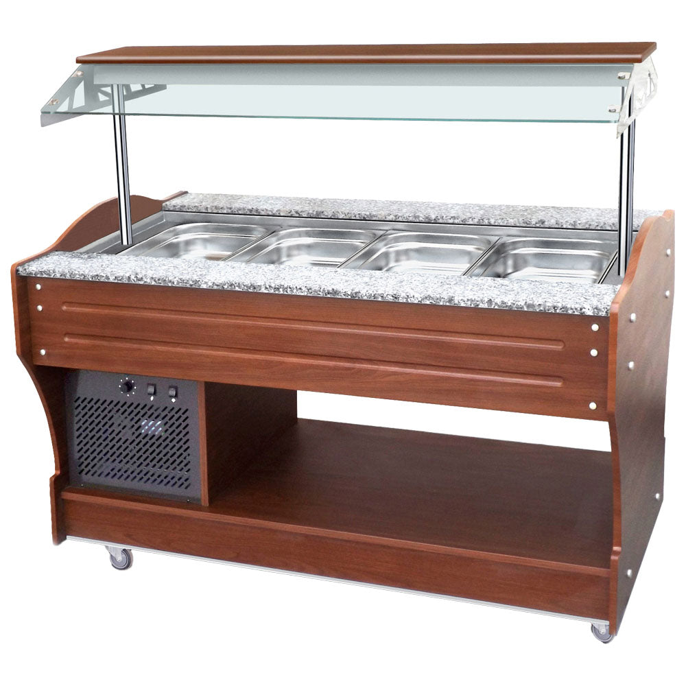 Virtus kaltes Buffet mit statischer Kühlung, Inselmodell, 4x GN 1/1 H=150 mm, Haube nicht absenkbar