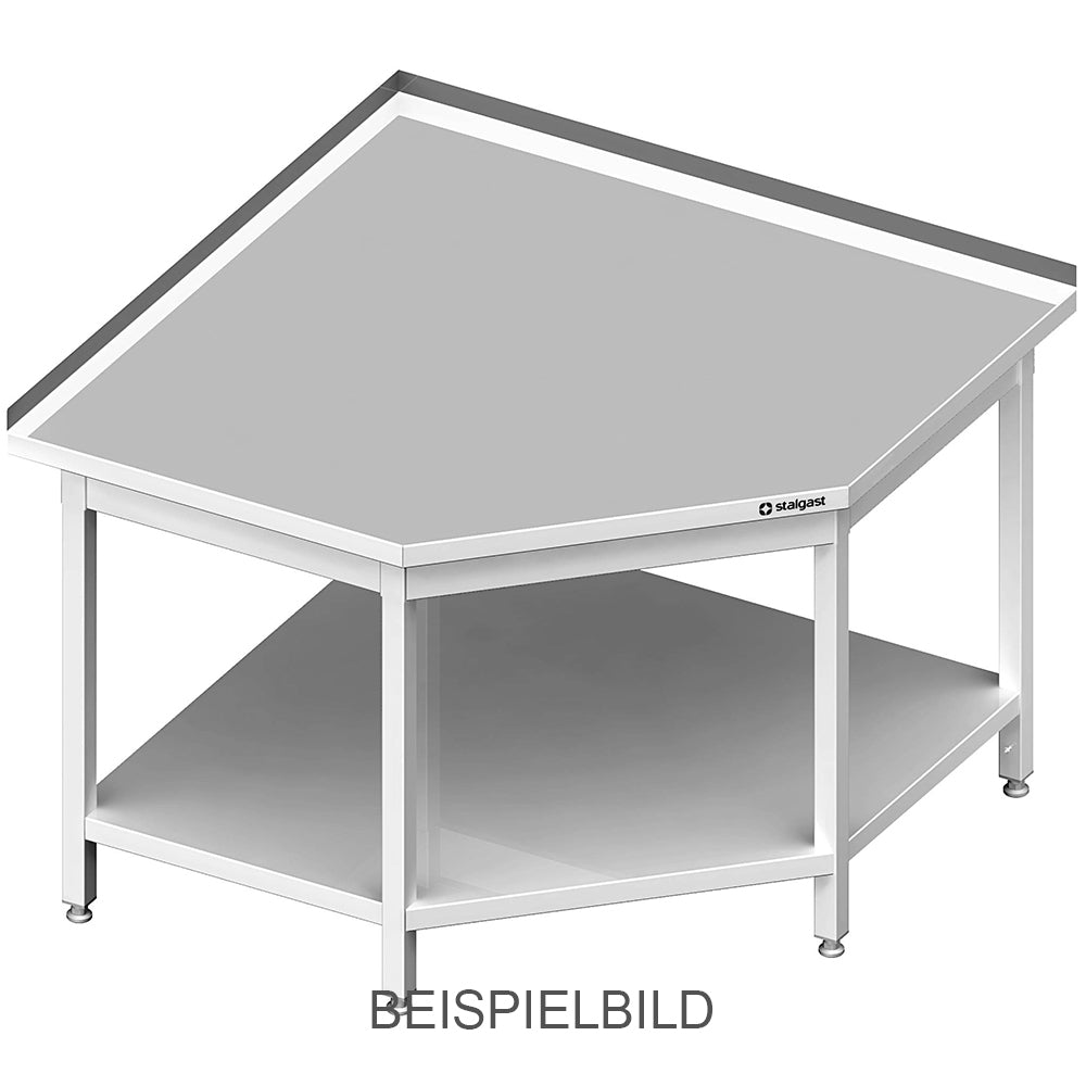 Stalgast Eckarbeitstisch mit Grundboden, 1200x1200x850 mm (Anbau: 700/600 mm), ohne Aufkantung, verschweißt