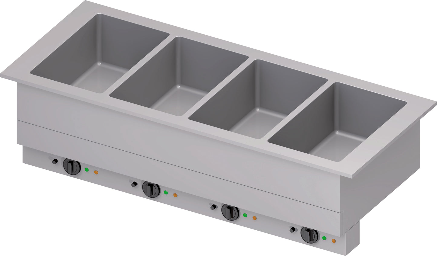 Stalgast Bain-Marie "Drop-In" 4x GN1/1 Einzelbecken 1480x620x390 mm, Edelstahlabdeckung