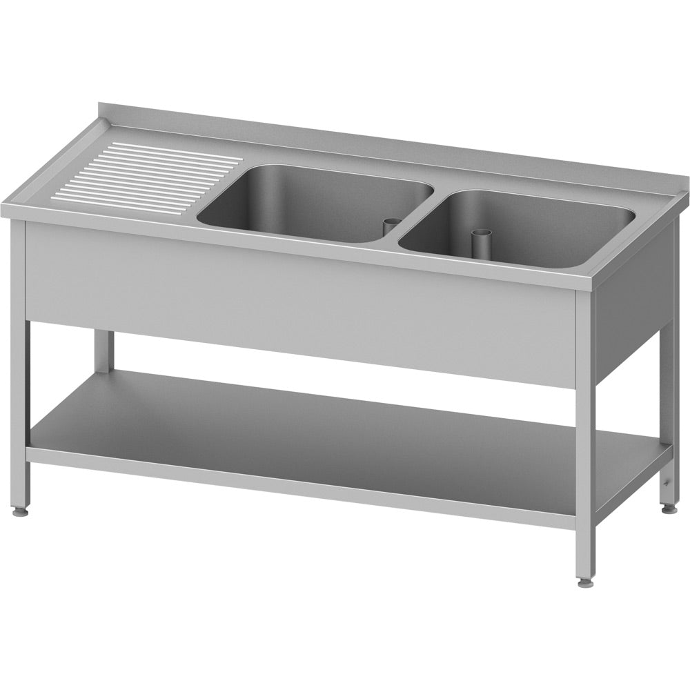 Stalgast Spültisch mit Grundboden, 1600x600x850 mm, mit zwei Becken rechts, mit Aufkantung, verschweißt