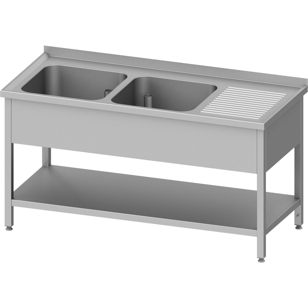 Stalgast Spültisch mit Grundboden, 1700x600x850 mm, mit zwei Becken links, mit Aufkantung, verschweißt
