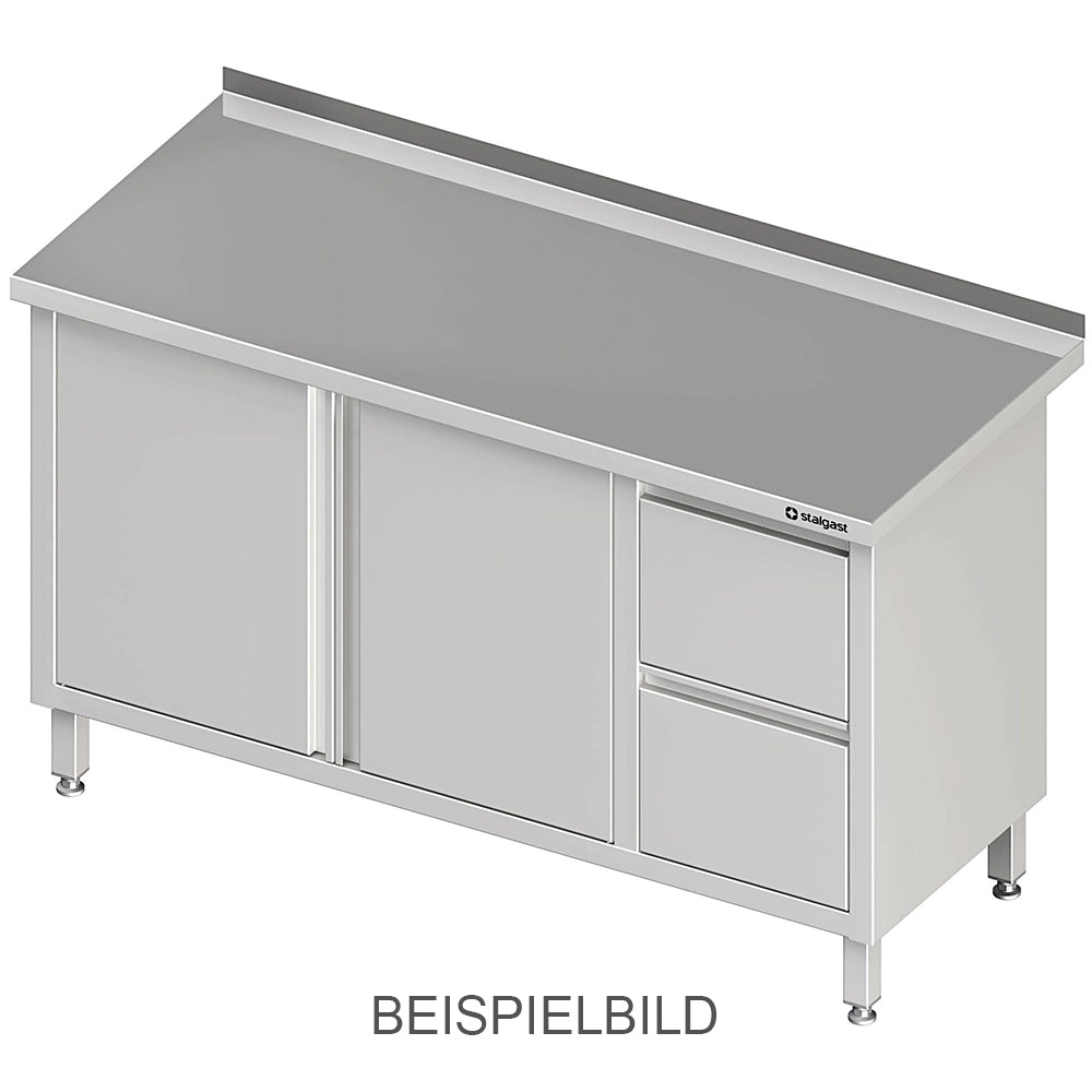 Stalgast Arbeitsschrank mit Flügeltüren, 1500x700x850 mm, mit 2er Schubladenblock links, mit Aufkantung, verschweißt