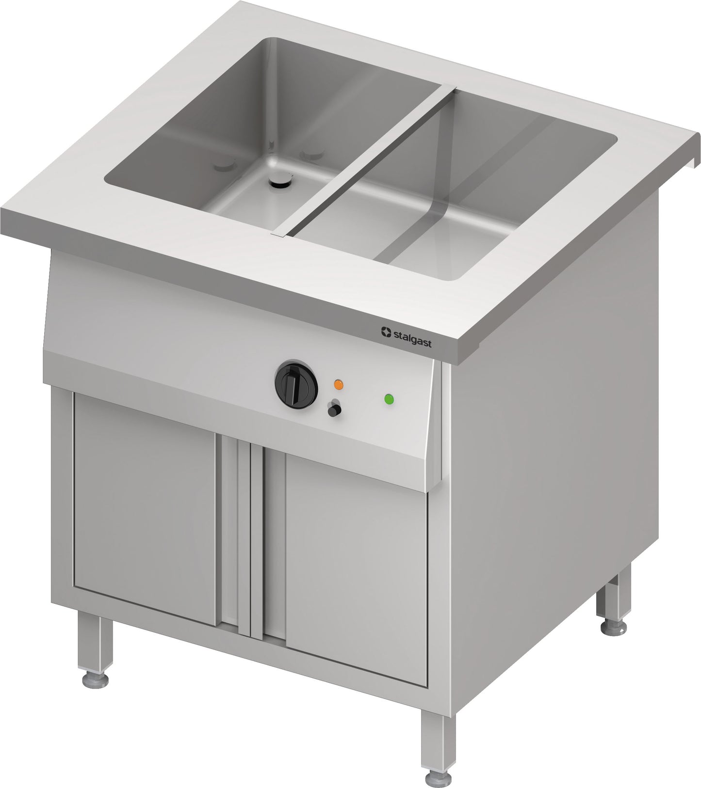Stalgast Bain-Marie-Station "Free Flow" mit einem Becken 2x GN1/1 und Flügeltüren, 799x750x880 mm Edelstahlabdeckung