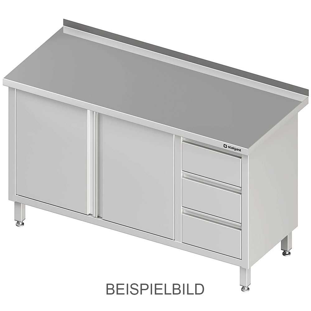 Stalgast Arbeitsschrank mit Flügeltüren, 1200x700x850 mm, mit 3er Schubladenblock links, mit Aufkantung, verschweißt