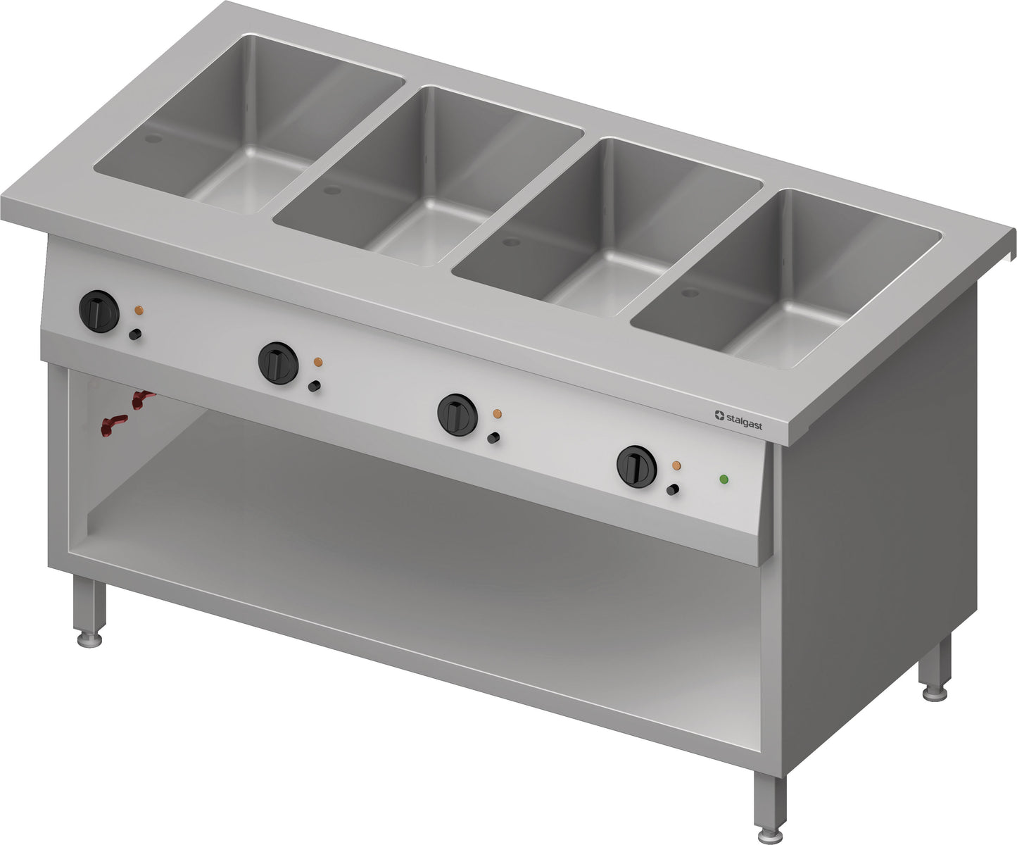 Stalgast Bain-Marie-Station "Free Flow" 4x GN1/1-Becken, 1465x750x880 mm Edelstahlabdeckung