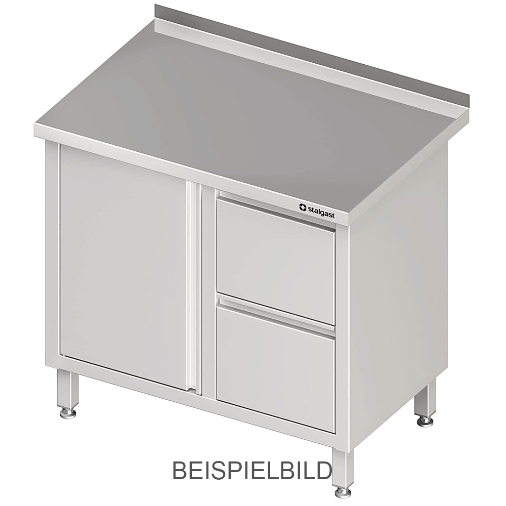 Stalgast Arbeitsschrank mit Flügeltür, 800x700x850 mm, mit 2er Schubladenblock links, ohne Aufkantung, verschweißt