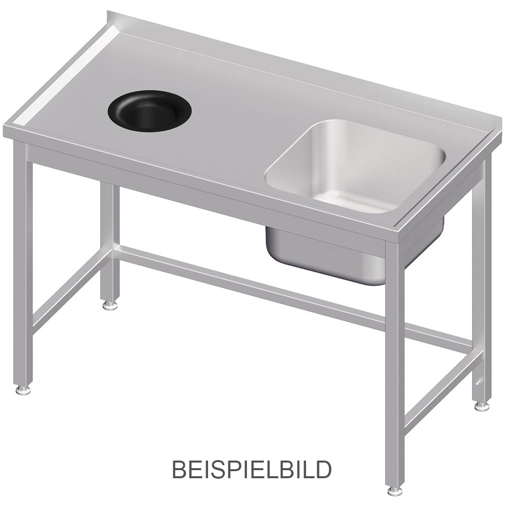 Stalgast Spültisch ohne Grundboden, mit Abfallloch, 1500x700x850 mm, mit einem Becken links, mit Aufkantung, verschweißt