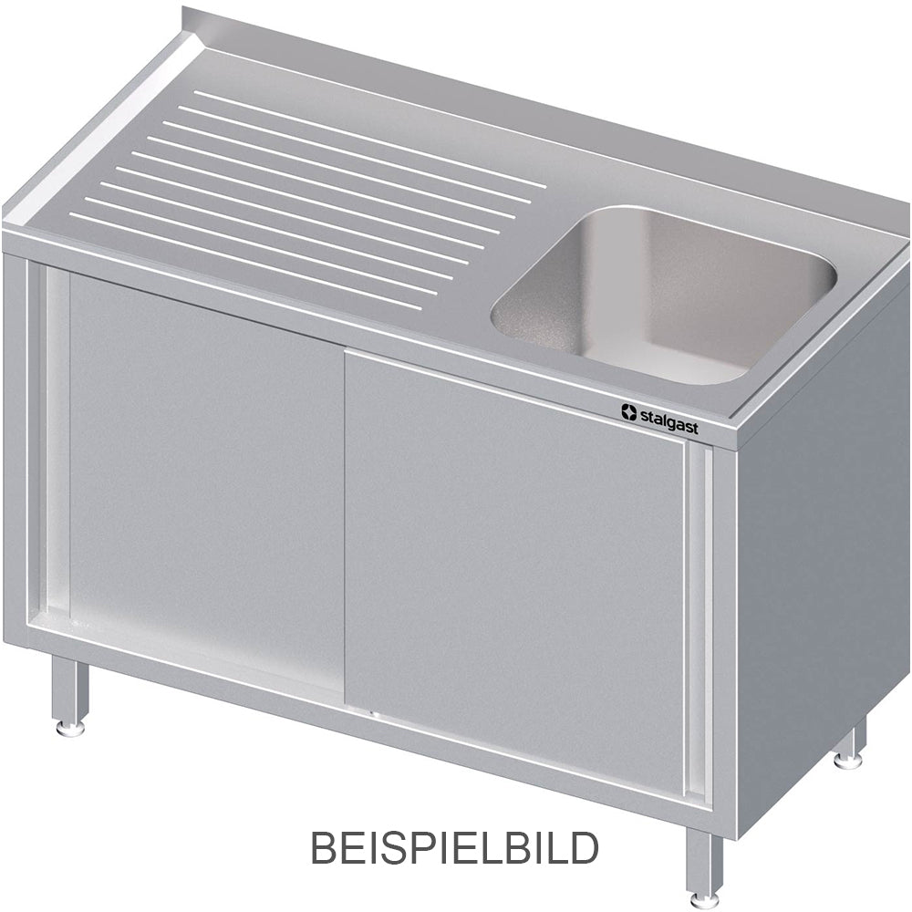 Stalgast Spülschrank mit Schiebetüren, 1800x700x850 mm, mit einem Becken rechts, mit Aufkantung, verschweißt