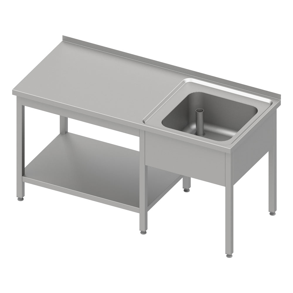 Stalgast Cheftisch mit Grundboden unter der Arbeitsfläche, mit einem Becken rechts 1400x600x850 mm, mit Aufkantung, verschweißt