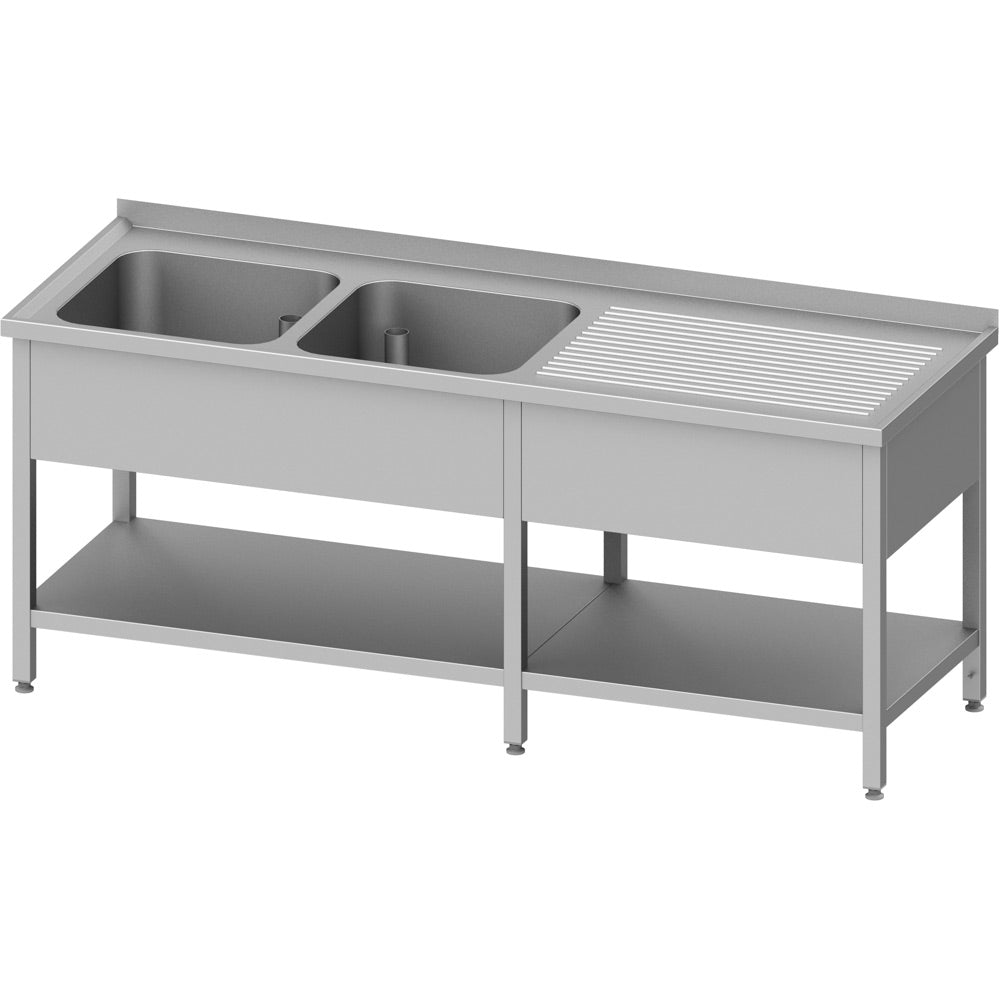 Stalgast Spültisch mit Grundboden, 2800x700x850 mm, mit zwei Becken links, mit Aufkantung, verschweißt