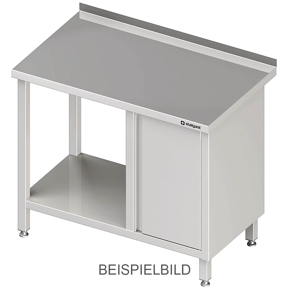 Stalgast Arbeitstisch mit Grundboden, 1200x700x850 mm, mit Flügeltürschrank rechts, ohne Aufkantung, verschweißt