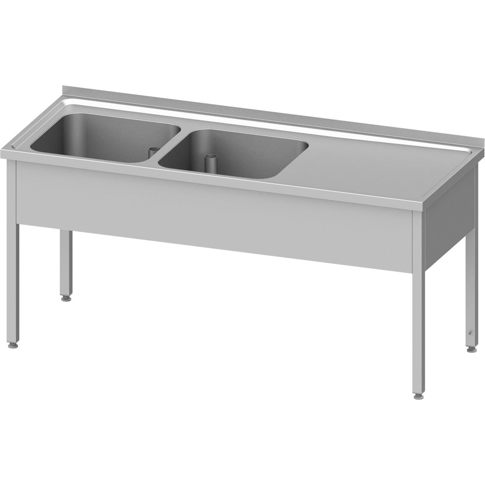 Stalgast Spültisch ohne Grundboden 1100x700x850 mm, mit zwei Becken links, mit Aufkantung, verschweißt