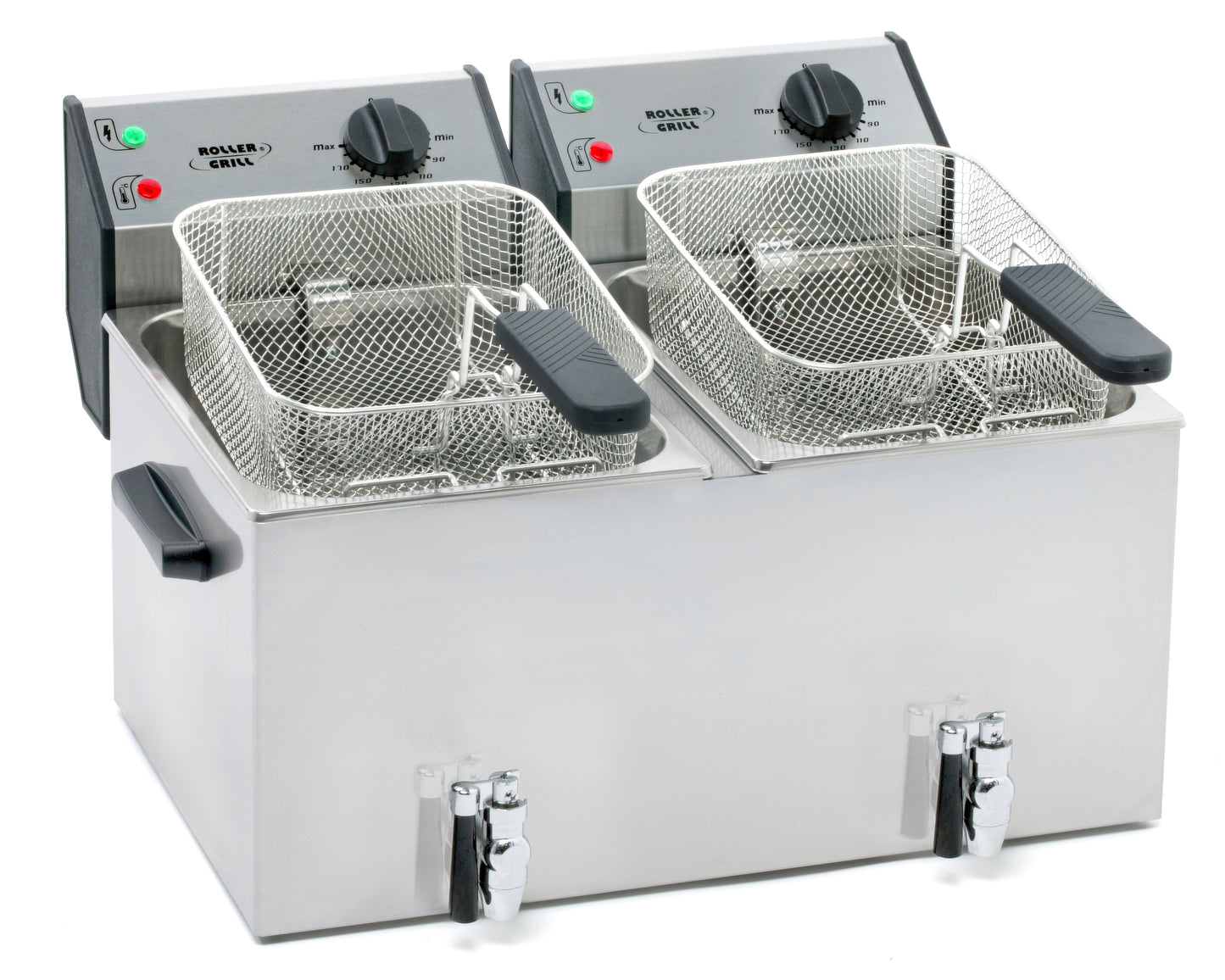 Stalgast ROLLER GRILL Fritteuse mit zwei Becken, mit Ablasshahn, 2 x 8 Liter, Abmessung 590 x 450 x 370 mm (BxTxH)