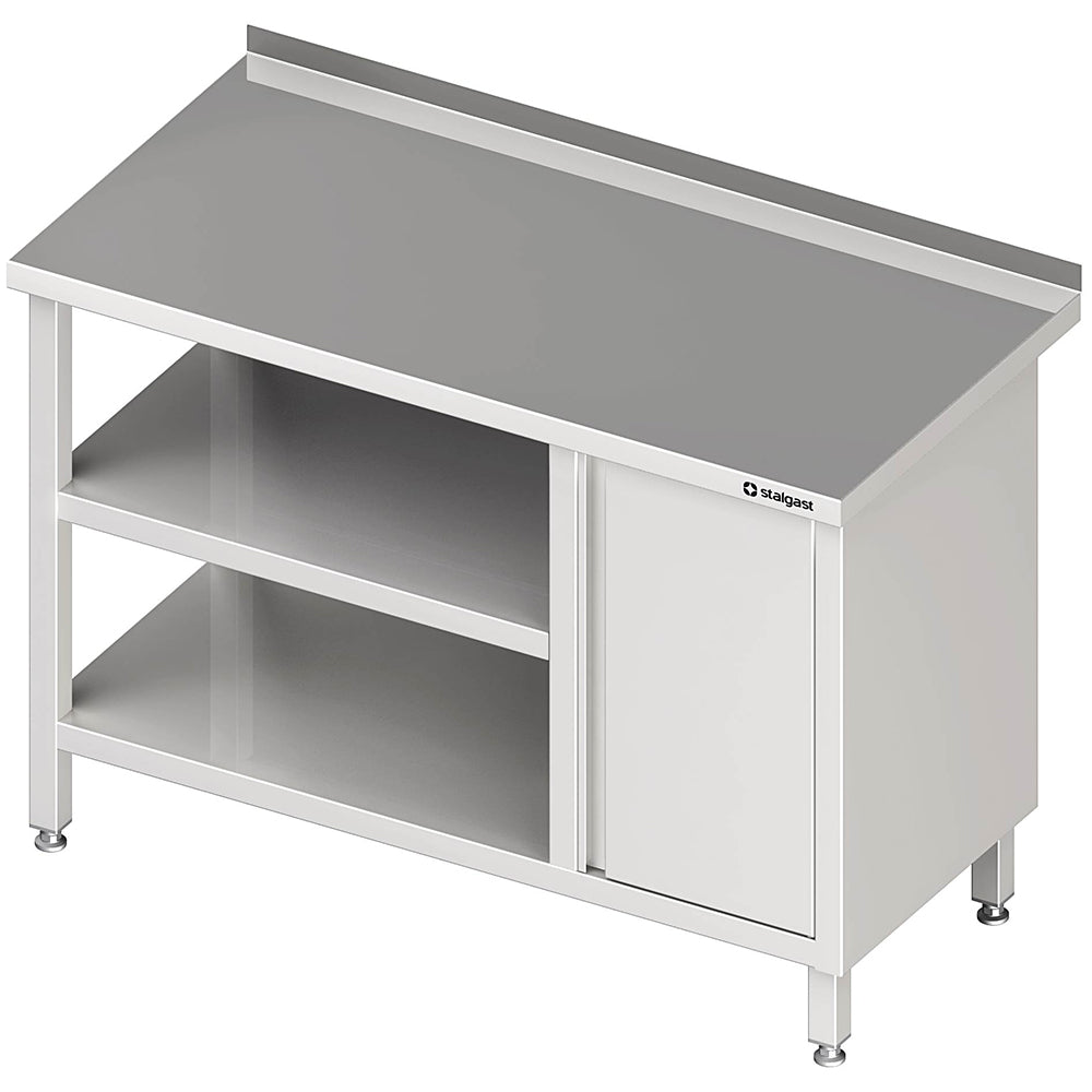 Stalgast Arbeitstisch mit Grund- und Zwischenboden, 2300x600x850 mm, mit Flügeltürschrank rechts, mit Aufkantung, verschweißt