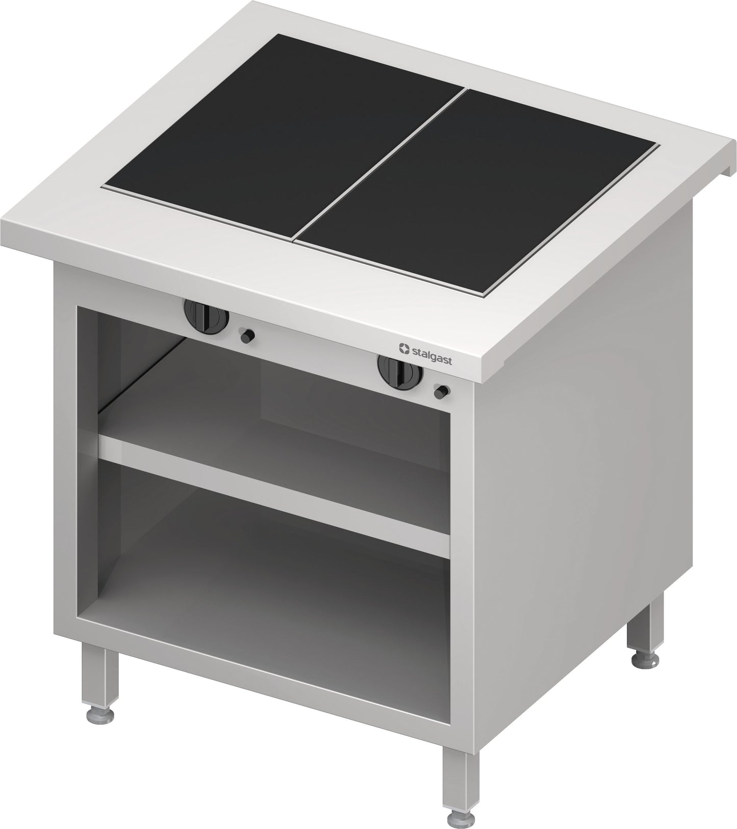 Stalgast Warmausgabe "Free Flow" mit 2 Wärmeplatten aus Glaskeramik und offenem Unterschrank 799x750x880 mm, Edelstahlabdeckung
